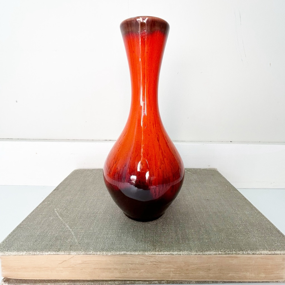 Vintage 70’s Canadiana Pottery Vase Orange and Brown Home Decor Mid-Century